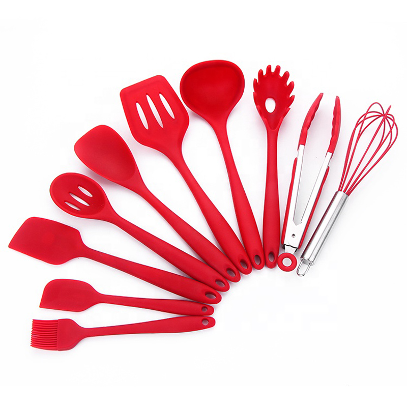 Vente en gros noir rouge facile à nettoyer cuisine ensemble d'outils 10 pièces ensemble cuisine ustensile en silicone